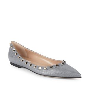 Valentino Gray leather ballerina Rockstud Flats